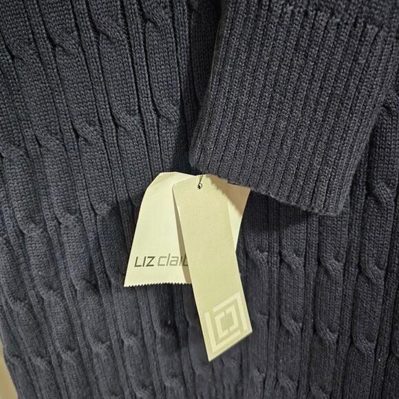 Liz Claiborne 100% Cotton Long-Sleeve Split-Neck Navy Cable Sweater Women's M - Picture 3 of 9